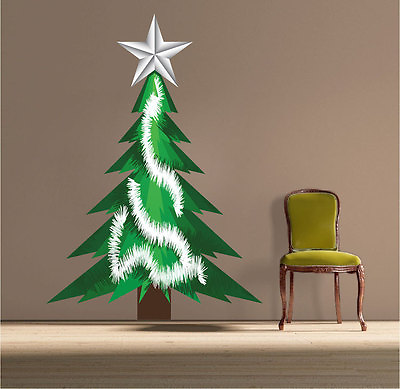 #ad Christmas Tree Wall Decal Winter Tinsel Decor Christmas Party Decorations h60 $102.95
