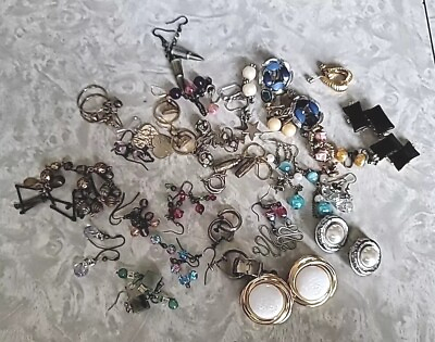 #ad Huge Vintage Lot Of Earrings Costume Natural Stone Statement Bold 33 Pairs $20.00