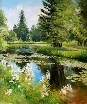 #ad 36quot;Home Wall Decor Modern Art oil painting landscape River handpainted on canvas $79.20
