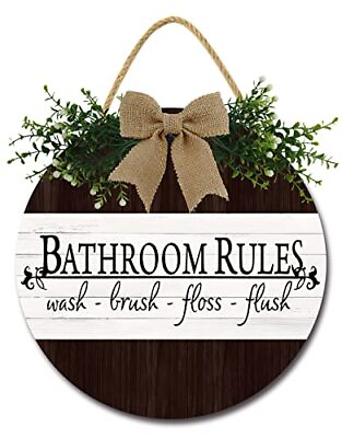 #ad Bathroom Rules Wall Decor Bathroom Signs Door Decor Farmhouse Rustic Round Wo... $30.00