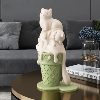 #ad Ice Cream Cat Sculpture Resin Figurine Modern Decor Gift Idea for Cat Lover Art $89.99