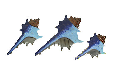 #ad Set of 3 Blue Metal Seashell Decorations Wall Hanging Sculpture Beach Home Decor $39.99