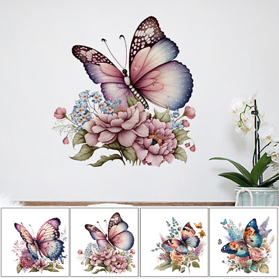 #ad Butterfly Flowers Wall Decals Colorful Stickers Home Living Room Kitchen Decor $2.45