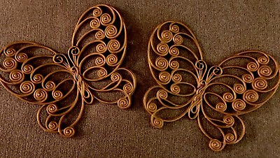 #ad Vintage Wall Butterfly Plaque Pair Burwood Gold Decor MCM 1975 $12.80