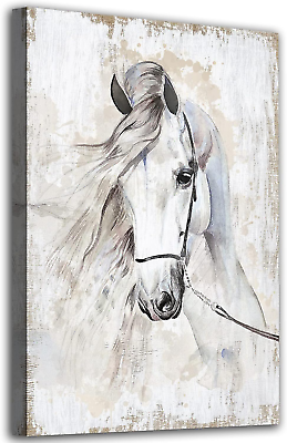 #ad Horse Canvas Wall Art White Horse Canvas Wall Decor Farmhouse Wall Pictures Wild $74.51