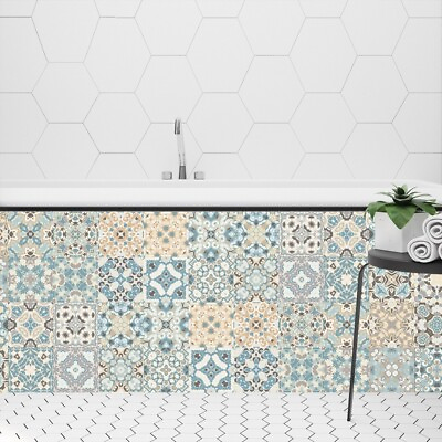 #ad 24PCS Moroccan Kitchen Bathroom Wall Stickers SelfAdhesive Tile Mosaic Decals $23.89