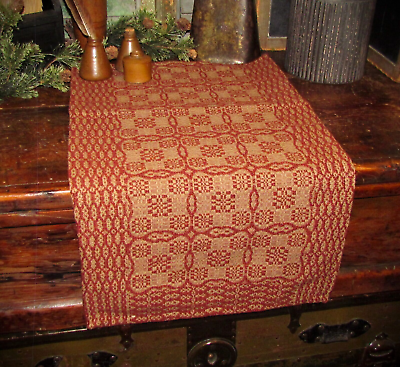 #ad Primitive Antique Vtg Style Cotton Red Tan Woven COVERLET RUNNER RQ102RSR $10.16