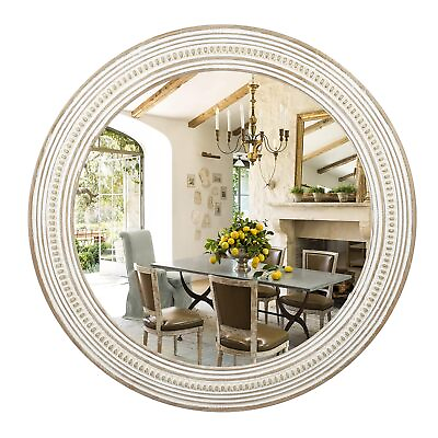 #ad 24quot; Rustic Round Wood Mirror Distressed Decorative Mirrors For Wall Decor Fa $127.20