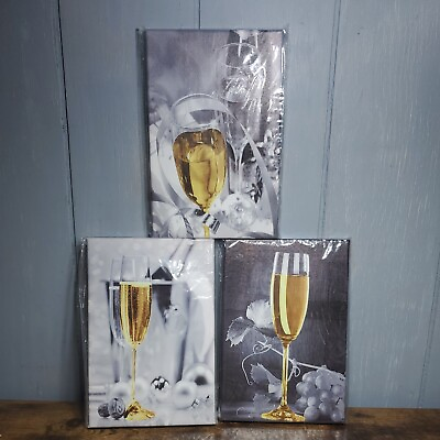 #ad #ad bocassis 3 Pcs Wine Canvas Wall Art for Kitchen Decor Gray Gold Champagne Wine $25.20