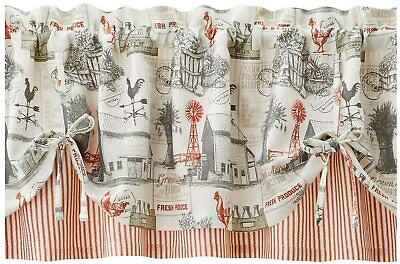 #ad Rooster Windmill Farmhouse Themed Valance Window Treatment Rustic Kitchen $29.95
