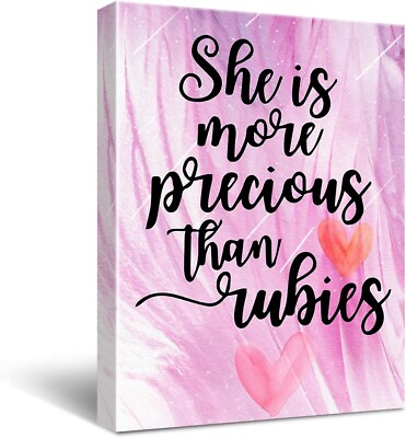 #ad She is More Precious than Rubies Sign Canvas Wall Art for Nursery Home Girls $18.95