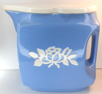 #ad Harker China Jug Carv Kraft White Rose Blue Refrigerator Vintage Kitchen Decor $11.19