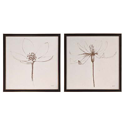 #ad 16x16 inch Cream Floral Canvas Wall Art 2 PC Set Wall Décor with Etched Print $22.79