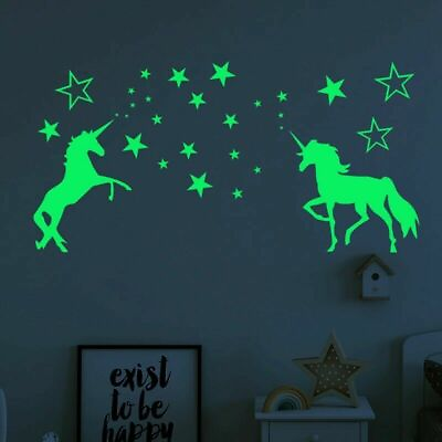 #ad Unicorn amp; Stars Glow In The Dark Wall Stickers For Kids Baby Bedroom Ceiling $4.99