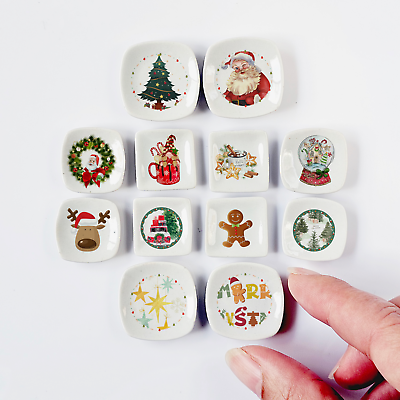 #ad Dollhouse Miniatures Ceramic Plates Tiny Christmas Gift Kitchen Decor Set 12 Pcs $32.99