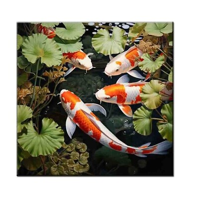 #ad Fish Koi Oil painting Picture Printed on canvas Home Wall Feng Shui Decor V $75.78