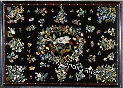#ad Kitchen Table Inlaid with Semi Precious Gemstone Black Marble Dining Table Top $3165.00