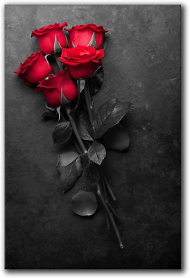 #ad Red Rose Wall Art Canvas Prints Black and Red Wall Decor Abstract Flower Paintin $36.31