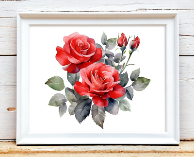 #ad Red Roses Wall Art Print Floral Wall Art Decor Home Decor Botanical $9.99