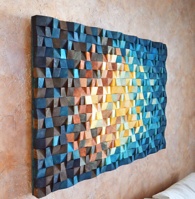 #ad #ad Wood Wall Art wall decor mosaic wood abstract art wall hanging 3d wall art $274.90