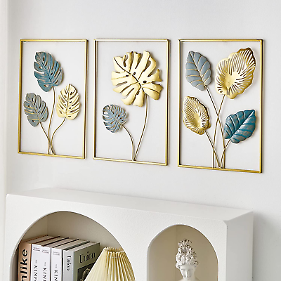 #ad 3 Pieces Leaf Wall Hanging Decor Gold Wall Decor Home Decor Wall Decor Office Wa $69.99