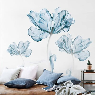 #ad Large Blue Flower Wall Decals Poppy Floral Wall Art Stickers for Girls Bedroo... $25.49