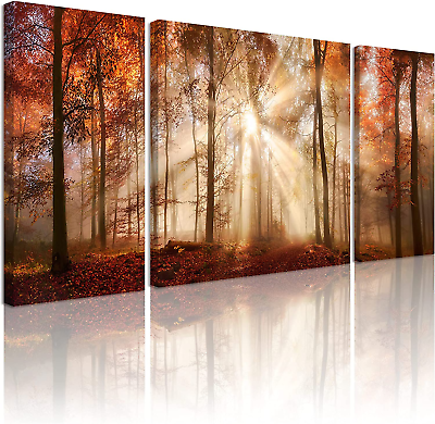 #ad #ad Canvas Wall Art for Living Room Large Size 3 Piece Fall Forest Wall Art for Bed $70.99
