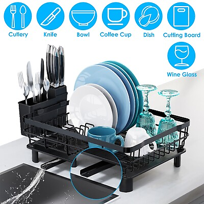 Dish Drying Rack Plate Cutlery Holder Organizer Shelf Kitchen Countertop Drainer $27.99