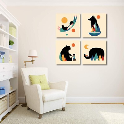 #ad Nursery Wall Decor Woodland Animal Canvas Set of 4 Kids Room Baby Nursery $24.99