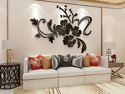 #ad Wall Stickers 3D Flower Pattern Family Wall Decals S:35*47 inch 2.black $40.49