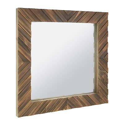 #ad Wood Square Hanging 16quot; Wall Mirror Brown $33.10