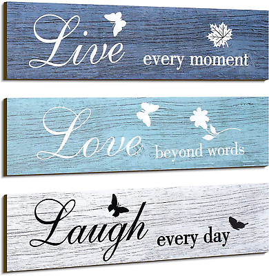 #ad #ad 3 Pieces Rustic Wood Sign Wall Decor Live Love and Laugh Quote Sign Farmhouse Wa $23.74