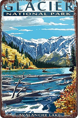 #ad Funny Retro tin Sign Glacier National Park Montana Retro Kitchen Dining Room Fa $8.99