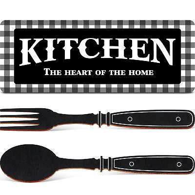 #ad Kitchen Sign Set Kitchen Wall Decor The Heart of The Home Sign Wood Rustic Bu... $21.96