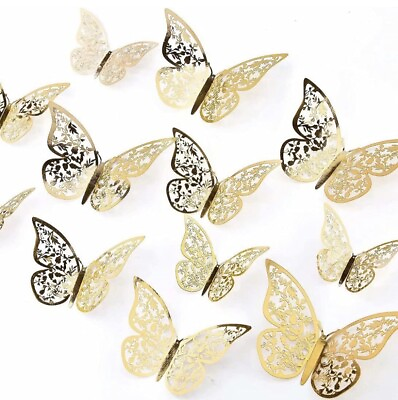 #ad #ad 24Pcs 3D Butterfly Wall Stickers 3 Sizes Butterfly Wall Decals Room GlossGolden $9.44