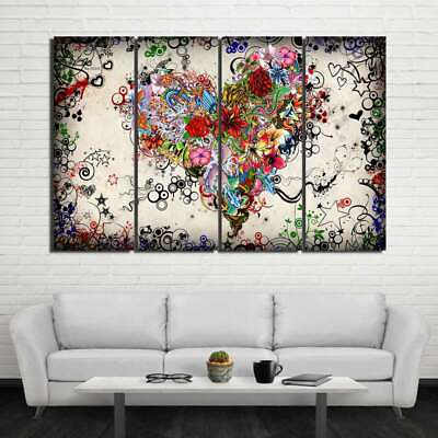 #ad Flower Heart Love Framed 4 Piece Canvas Wall Art Painting Wallpaper Poster Pictu $119.00