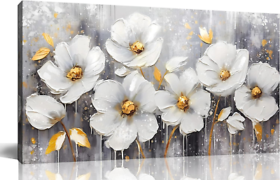 #ad Flower Wall Art Gold Wall Art for Living Room Canvas Artwork 20quot; x 40quot; $94.00