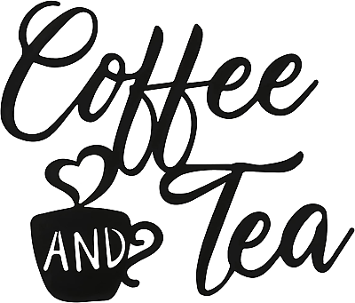 #ad Coffee Sign and Tea Bar Metal Hanging Wall Art 12 x 10.2 Inch Black Cup Decor Le $12.99