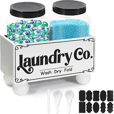 #ad Laundry Pods Container Rustic Room Organization with 2 Spoons White $39.99