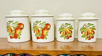 #ad Vintage Retro Kitchen Pear Ceramic canisters set of 4. $50.00