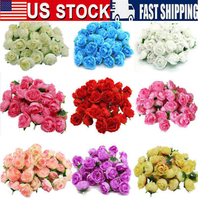 #ad 50PC Artificial Fake Rose Flower Heads Silk Bulk Bouquet Wedding Party DIY Decor $8.99