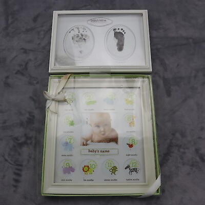 #ad Baby Memory Photo Frame Hanging Wall Art Frames Monthly Hand Foot Print Nursery $17.98