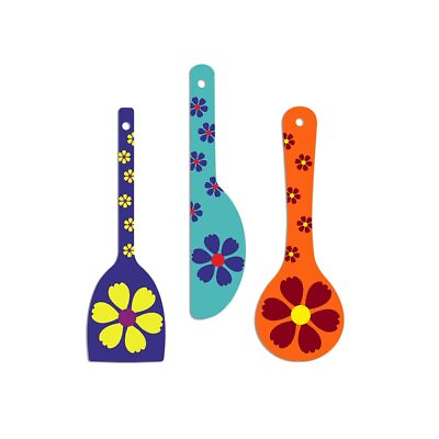 #ad Floral Art Wooden Wall Hanger Spoons for Home Office Decor Set of 3 $59.40
