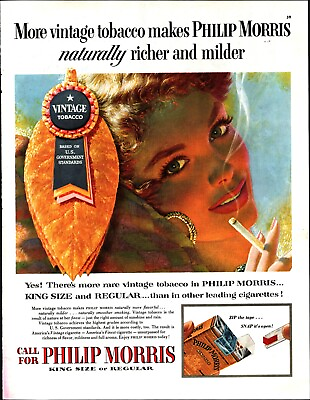 #ad 1955 Philip Morris Cigarettes Sexy Woman Art Leaf Smoke Vintage Print Ad b7 $27.79