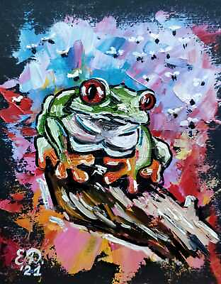 #ad Original Painting Frog Artwork Colorful Animal Art Small Oil Painting 8x6 inches $19.00