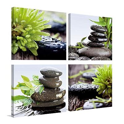 #ad Zen Bathroom Decor Meditation Canvas Wall Art Water Stone and Green Plants P... $50.48