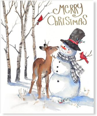 #ad Merry Christmas Canvas poster Snowman Deer and Cardinal Red Bird Christmas $50.00