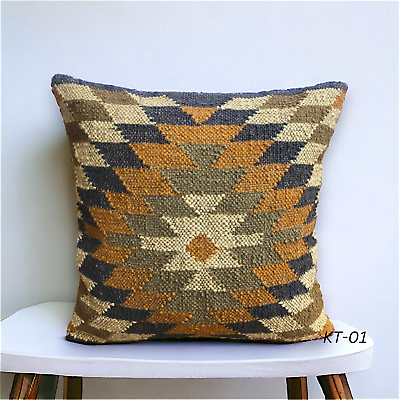 #ad #ad 18quot; Kilim Cushion Cover Vintage Home Decor Wool Jute Pillow Cover Boho Cushions $62.69