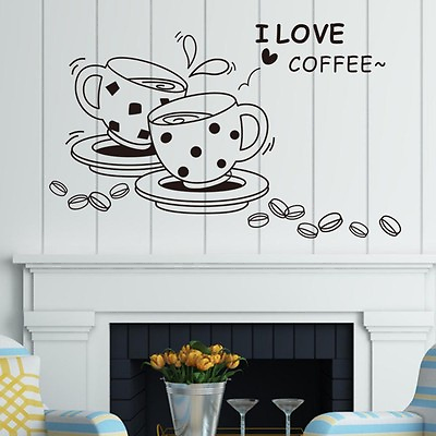 #ad I LOVE COFFEE Kitchen Office Vinyl Wall Sticker Home Decal Lettering Words Quote $14.24