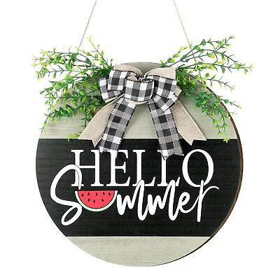 #ad #ad Hello Summer Sign Wood Door Hanger Rustic Watermelon Plaque Porch Decor Woode... $19.13